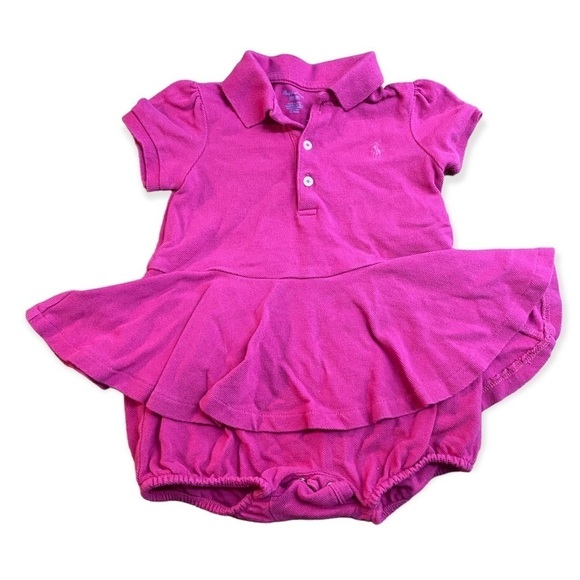 🎉3 For 15$🎉Ralph Lauren Baby Girl Pink T-Shirt Dress with Collar Size 12 M - Picture 1 of 7